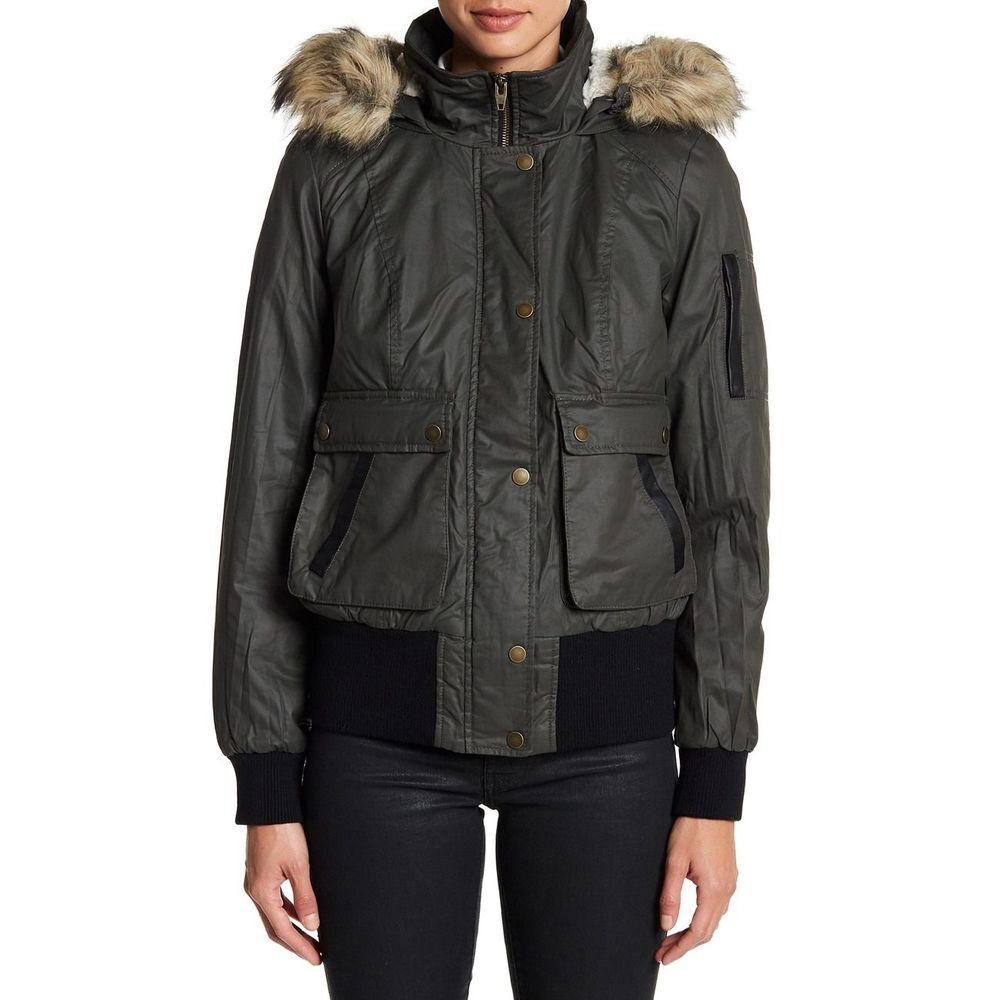 Sebby Faux Shearling & Faux Fur Trim Hooded Bomber